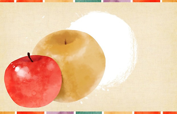 PSD 백그라운드 과일 일러스트 사람없음 설날 전통문양 배 사과 한지 국내일러스트 전통 문양 명절 종이 파일형식