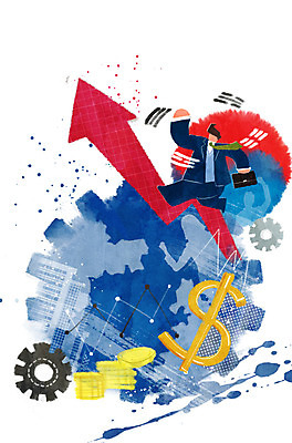 PSD 남자 화살표 서류가방 일러스트 비즈니스 그래프 한국 한명 성인 경제 달리기 달러 동전 파이팅 비즈니스맨 태극기 톱니바퀴 국내일러스트 1 아시아 돈 가방 모션 사람 직장인 국기 파일형식