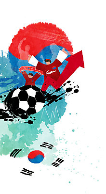 PSD 남자 화살표 일러스트 축구공 응원 한국 성인 두명 파이팅 태극기 응원단 국내일러스트 아시아 공 축구용품 모션 사람 국기 파일형식