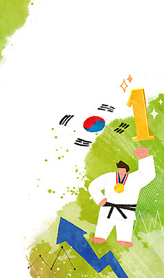 PSD 1 남자 화살표 일러스트 한국 한명 성인 파이팅 태극기 태권도 태권도복 태권도선수 금메달 국내일러스트 아시아 모션 운동선수 도복 사람 격투기 국기 메달 파일형식