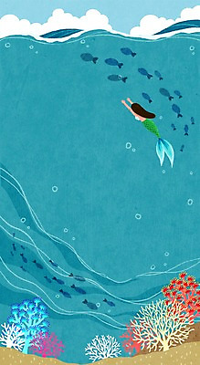 PSD 계절 여자 바다 일러스트 상상 자연 상상일러스트 어류 한명 성인 여름 판타지 산호초 잠수 감성 계절백그라운드 인어 국내일러스트 1 백그라운드 컨셉 사람 수중동물 수중식물 생태계 파일형식