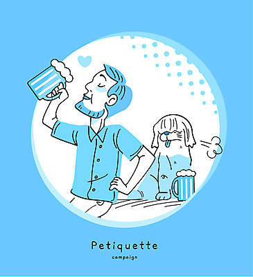 남자 캠페인 일러스트 맥주 주류 한명 성인 반려동물 예절 강아지 음주 맥주잔 규칙 펫티켓 국내일러스트 AI파일 동물 1 음료 술잔 사람 개 파일형식 벡터