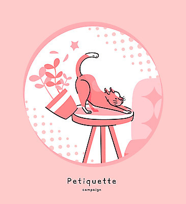 화분 캠페인 일러스트 탁자 사람없음 반려동물 고양이 예절 사건 규칙 펫티켓 국내일러스트 AI파일 동물 가구 포유류 파일형식 벡터