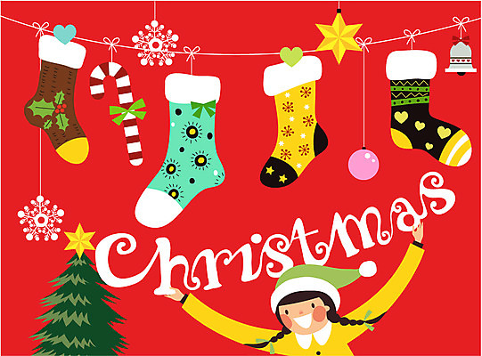 여자 어린이 크리스마스장식 크리스마스 일러스트 산타모자 한명 크리스마스트리 종 눈송이 크리스마스양말 크리스마스지팡이 국내일러스트 AI파일 모자_잡화 1 기념일 지팡이 양말 눈_날씨 사람 파일형식 벡터