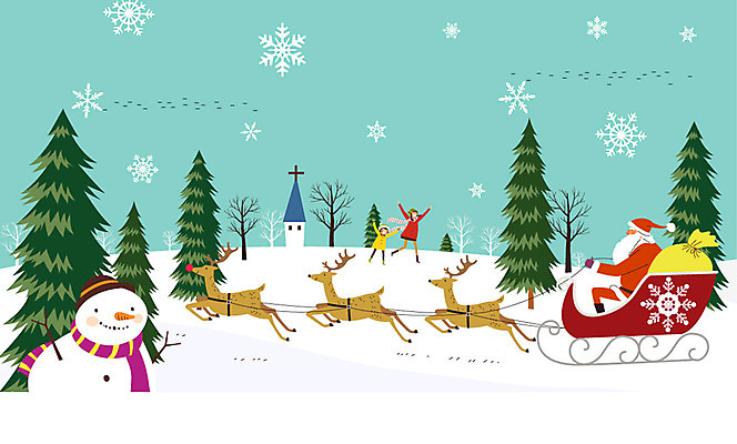 주간 나무 여자 남자 어린이 크리스마스 일러스트 눈사람 크리스마스선물 성인 야외 세명 산타클로스 교회 루돌프 눈송이 보따리 썰매 국내일러스트 AI파일 자연요소 식물 기념일 종교건축 사슴 눈_날씨 선물 사람 건물 파일형식 벡터