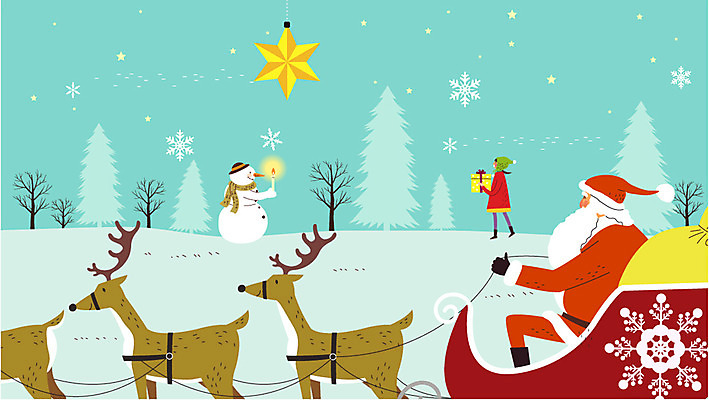 나무 여자 남자 별 어린이 크리스마스 일러스트 초 눈사람 크리스마스선물 성인 두명 선물상자 산타클로스 루돌프 눈송이 보따리 썰매 국내일러스트 AI파일 자연요소 식물 기념일 사슴 눈_날씨 선물 사람 상자 파일형식 벡터