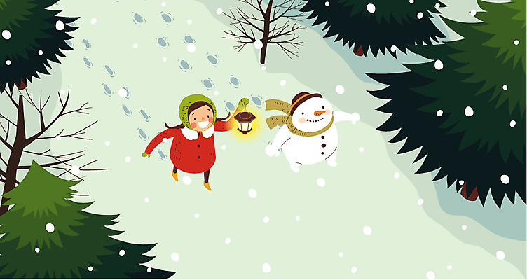 나무 여자 어린이 크리스마스 일러스트 눈사람 한명 야외 눈 랜턴 야간 발자국 국내일러스트 AI파일 자연요소 식물 1 기념일 자국 날씨 조명 사람 파일형식 벡터