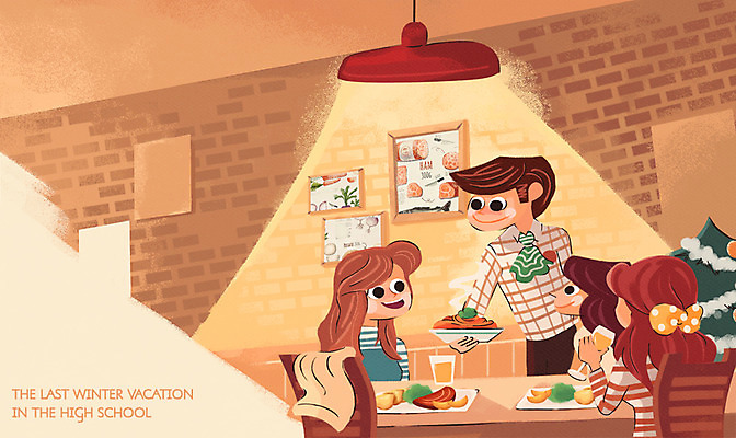 PSD 여자 남자 음식 액자 겨울 의자 일러스트 청소년 식탁 고등학생 조명 실내 여러명 레스토랑 웨이터 서빙 아르바이트 겨울방학 최저임금 비정규직 국내일러스트 직업 학생 계절 가구 다수 비즈니스 탁자 방학 사람 내부 경제 식당 파일형식