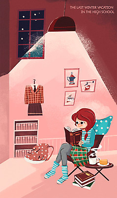 PSD 여자 교복 음식 액자 겨울 의자 가방 일러스트 창문 청소년 탁자 고등학생 조명 책장 실내 한명 앉기 책 독서 방 머그컵 눈 겨울방학 국내일러스트 자연요소 1 학생 잡화 옷 계절 가구 모션 날씨 방학 사람 내부 컵 파일형식