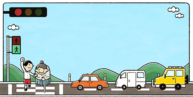 PSD 구름 여자 노년 남자 도로 할머니 어린이 교통 일러스트 자동차 지팡이 산 안전 성인 두명 손들기 횡단보도 신호등 교통안전 교통신호 스쿨존 국내일러스트 자연요소 길 육상교통 교통시설 모션 사람 보행로 파일형식