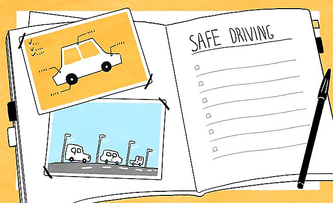 PSD 교통 일러스트 자동차 안전 사람없음 펜 메모지 교통안전 안전운전 체크리스트 국내일러스트 육상교통 필기구 사무용품 파일형식