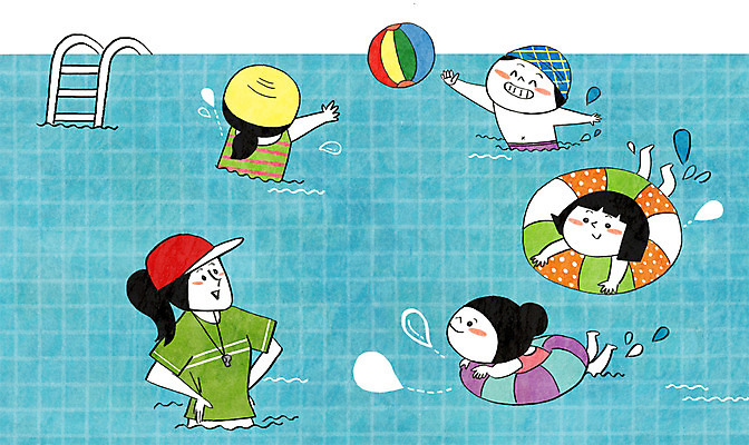 PSD 여자 남자 수영복 어린이 일러스트 물놀이 수영장 여러명 성인 수영 유치원 유치원생 비치볼 유치원생라이프 튜브 유치원선생님 국내일러스트 라이프스타일 옷 교육 다수 공 놀이 바캉스용품 사람 교사 수상스포츠 파일형식