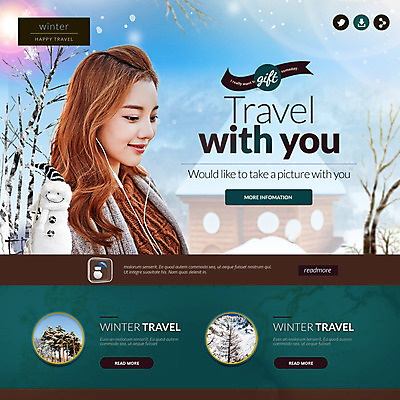 PSD 나무 템플릿 여자 웹템플릿 겨울 눈사람 이벤트페이지 한명 이벤트 성인 한국인 눈 겨울여행 이미지템플릿 자연요소 식물 1 계절 여행 날씨 사람 동양인 페이지 파일형식