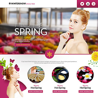 PSD 서양인 템플릿 여자 꽃 웹템플릿 겨울 이벤트페이지 이벤트 성인 두명 온천 눈송이 온천여행 이미지템플릿 외국인 식물 계절 여행 눈_날씨 사람 스파 페이지 파일형식