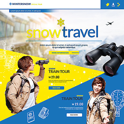 PSD 서양인 템플릿 남자 웹템플릿 겨울 비행기 이벤트페이지 이벤트 성인 두명 카메라 망원경 열기구 눈 겨울여행 여권 이미지템플릿 자연요소 외국인 계절 여행 항공교통 날씨 대중교통 사람 전자제품 페이지 파일형식