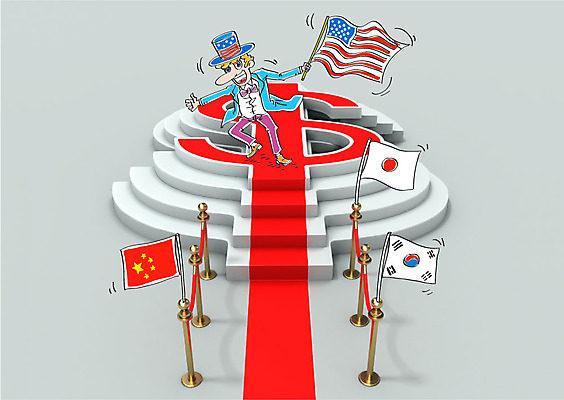 편집이미지 남자 비즈니스 합성일러스트 한명 성인 달러 비즈니스맨 성조기 국기 태극기 오성홍기 합성 레드카펫 일장기 이미지편집 AI파일 1 돈 사람 중국 직장인 파일형식 벡터