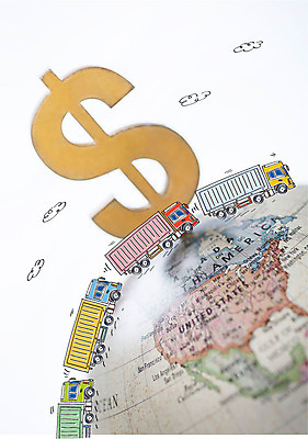 구름 편집이미지 합성일러스트 사람없음 경제 지구본 달러 트럭 화폐기호 합성 이미지편집 AI파일 자연요소 기호 돈 자동차 화폐 파일형식 벡터