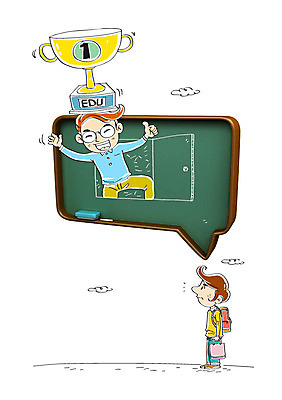 구름 편집이미지 교육 남자 어린이 말풍선 합성일러스트 두명 칠판 트로피 합성 이미지편집 AI파일 자연요소 사람 상_우승 파일형식 벡터