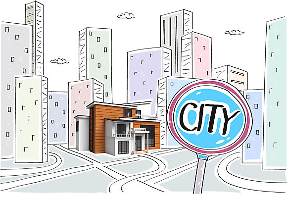 구름 편집이미지 주택 합성일러스트 빌딩 사람없음 도시 표지판 합성 이미지편집 AI파일 자연요소 알림판 건물 파일형식 벡터