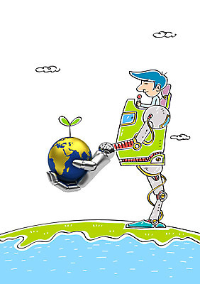 구름 편집이미지 남자 지구 합성일러스트 한명 성인 새싹 환경 합성 지구모양 이미지편집 AI파일 자연요소 모양 식물 1 사람 파일형식 벡터