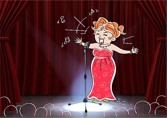 편집이미지 여자 노래 합성일러스트 한명 성인 가수 무대 커튼 마이크 합성 이미지편집 AI파일 1 음악 음향기기 사람 음악가 파일형식 벡터