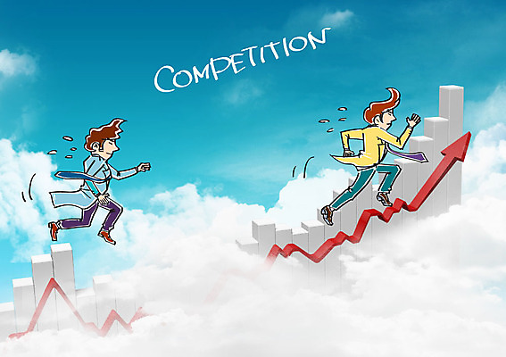 구름 편집이미지 남자 화살표 비즈니스 하늘 합성일러스트 성인 두명 경쟁 비즈니스맨 합성 이미지편집 AI파일 자연요소 컨셉 사람 직장인 파일형식 벡터