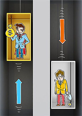 편집이미지 남자 화살표 비즈니스 합성일러스트 성인 두명 비즈니스맨 돈자루 엘리베이터 합성 이미지편집 AI파일 돈 사람 직장인 파일형식 벡터