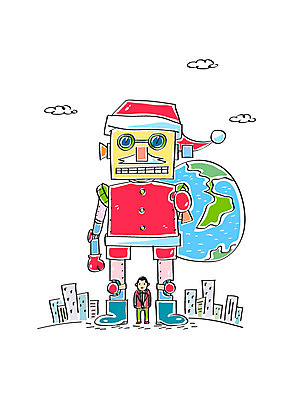 구름 남자 크리스마스 일러스트 산타옷 한명 빌딩 성인 산타클로스 로봇 지구모양 국내일러스트 AI파일 자연요소 모양 1 옷 기념일 지구 사람 건물 파일형식 벡터