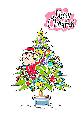 크리스마스장식 크리스마스 일러스트 캘리그라피 산타옷 사람없음 크리스마스트리 원숭이 크리스마스장식지팡이 국내일러스트 AI파일 옷 기념일 포유류 파일형식 벡터