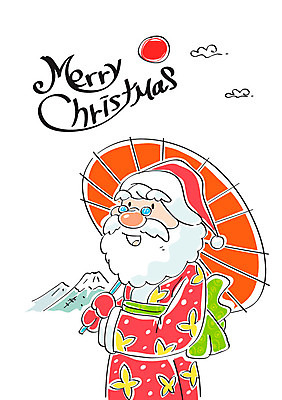 구름 노년 남자 크리스마스 일러스트 캘리그라피 산타옷 산 한명 태양 산타클로스 기모노 양산 국내일러스트 AI파일 자연요소 1 옷 기념일 사람 성인 일본전통의상 파일형식 벡터