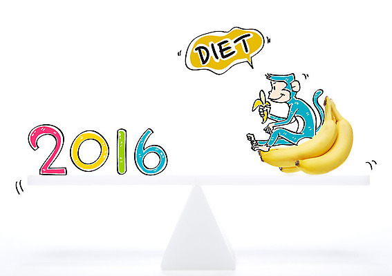 편집이미지 다이어트 바나나 저울 사람없음 새해인사 원숭이 2016년 병신년 이미지편집 과일 포유류 새해 건강 인사 연도