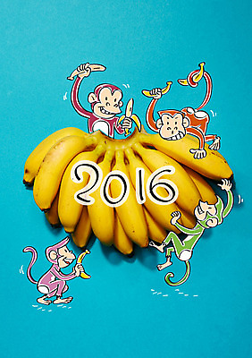 편집이미지 바나나 사람없음 새해인사 원숭이 2016년 병신년 이미지편집 과일 포유류 새해 인사 연도