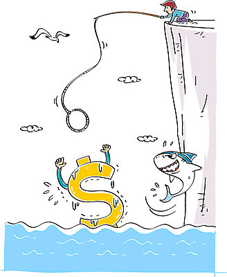 구름 남자 바다 일러스트 비즈니스 갈매기 낚시 한명 성인 달러 절벽 비즈니스맨 낚싯대 상어 국내일러스트 AI파일 자연요소 1 돈 조류 레저 어류 사람 직장인 낚시용품 파일형식 벡터