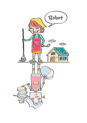 여자 일러스트 주택 한명 성인 냄비 쓰레기 로봇 국자 주부 대걸레 국내일러스트 AI파일 1 주방용품 사람 건물 솥 청소도구 파일형식 벡터