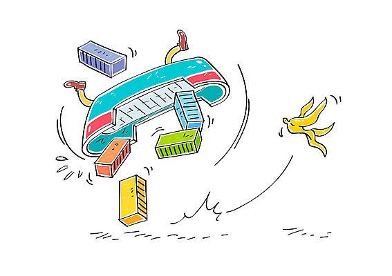 일러스트 사람없음 금융 경제 항구 미끄러짐 컨테이너 무역 바나나껍질 국내일러스트 AI파일 산업 교통시설 모션 바나나 껍질 파일형식 벡터