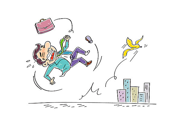 남자 서류가방 일러스트 비즈니스 한명 빌딩 성인 비즈니스맨 미끄러짐 바나나껍질 국내일러스트 AI파일 1 가방 모션 바나나 사람 건물 껍질 직장인 파일형식 벡터