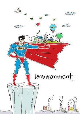 나무 구름 남자 일러스트 공장 나뭇잎 주택 한명 성인 환경 연기 에코 슈퍼맨 영웅 슈퍼맨의상 전구모양 그린슈머 국내일러스트 AI파일 자연요소 모양 식물 1 옷 잎 전구 공업 사람 건물 파일형식 벡터