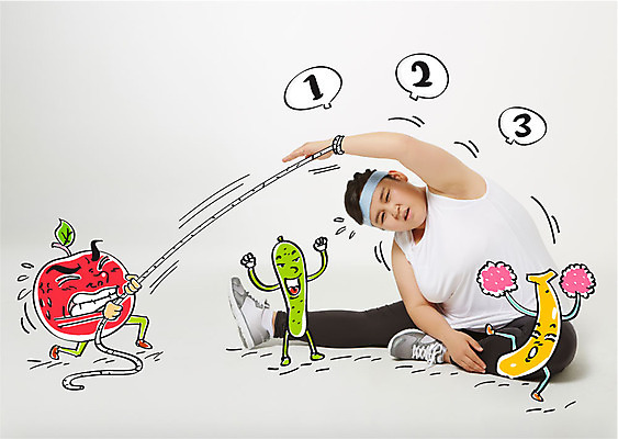 편집이미지 여자 줄 다이어트 응원 오이 바나나 합성일러스트 한명 성인 30대 스트레칭 한국인 당기기 사과 합성 이미지편집 AI파일 1 채소 과일 모션 건강 사람 동양인 장년 운동 파일형식 벡터