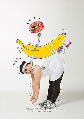 편집이미지 여자 다이어트 과일 바나나 합성일러스트 한명 성인 30대 운동 한국인 합성 이미지편집 AI파일 1 건강 사람 동양인 장년 파일형식 벡터