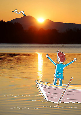 편집이미지 남자 여행 갈매기 산 합성일러스트 한명 성인 물 강 태양 노 합성 선박 이미지편집 AI파일 자연요소 1 수상교통 조류 사람 파일형식 벡터