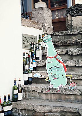 주간 편집이미지 비즈니스 넥타이 술병 합성일러스트 사람없음 야외 계단 만취 와인병 합성 알코올중독 이미지편집 AI파일 자연요소 잡화 병_용기 주류 와인 중독 술취함 파일형식 벡터