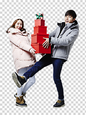 전신 편집 편집이미지 커플 여자 남자 서기 들기 동양인 20대 성인 두명 옆모습 선물상자 한국인 PNG 성인만 편집소스 뷰포인트 관계 모션 선물 사람 인종 청년 상자 파일형식