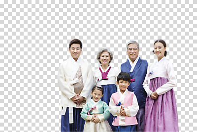 편집 편집이미지 여자 할아버지 노년 남자 딸 아들 할머니 엄마 손자 손녀 대가족 서기 여러명 상반신 성인 앞모습 30대 한국인 아빠 60대 한복 PNG 편집소스 한국전통 뷰포인트 다수 가족 모션 사람 동양인 장년 전통의상 손주 파일형식