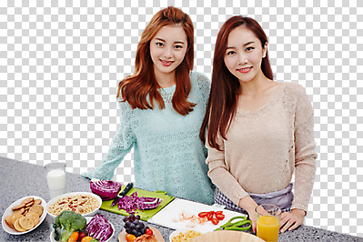 편집 편집이미지 여자 여유 식재료 요리 서기 미소 동양인 상반신 20대 성인 두명 앞모습 친구 우정 한국인 PNG 성인여자만 편집소스 감정 뷰포인트 관계 모션 표정 사람 인종 청년 여자만 성인만 파일형식