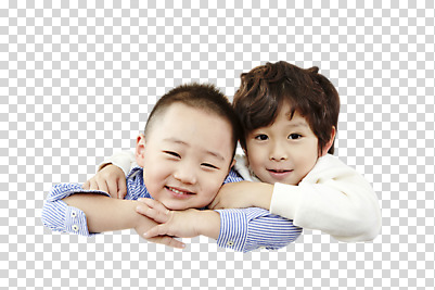 편집 편집이미지 남자 어린이 엎드리기 미소 동양인 상반신 두명 앞모습 친구 유치원생 한국인 PNG 소년만 편집소스 뷰포인트 관계 모션 표정 사람 인종 남자만 어린이만 파일형식