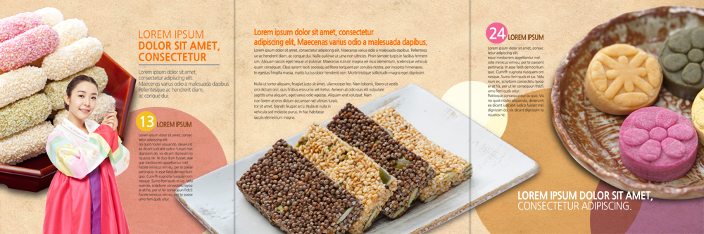 PSD 템플릿 편집 표지디자인 북디자인 출판디자인 여자 내지 리플렛 북커버 3단접지 한명 팜플렛 상반신 20대 성인 한국인 한복 한과 손모으기 다식 이미지템플릿 1 한국전통 디저트 사람 동양인 손짓 청년 전통음식 전통의상 파일형식