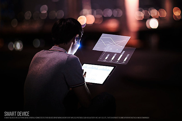 PSD 남자 그래프 한명 성인 태블릿 한국인 네트워크 디지털합성 합성 블루투스헤드셋 블루투스 홀로그램 디지털아트 4차산업 1 산업 사람 동양인 전자제품 스마트기기 파일형식