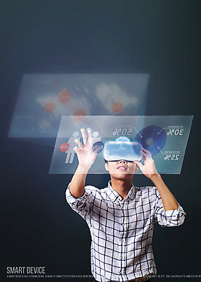 PSD 남자 그래프 한명 성인 한국인 네트워크 디지털합성 합성 홀로그램 디지털아트 가상현실 오큘러스 4차산업 VR기기 1 산업 사람 동양인 기계 파일형식