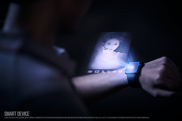 PSD 여자 한명 성인 한국인 네트워크 디지털합성 합성 홀로그램 화상통화 디지털아트 스마트워치 4차산업 1 산업 사람 동양인 스마트기기 통화 웨어러블 파일형식