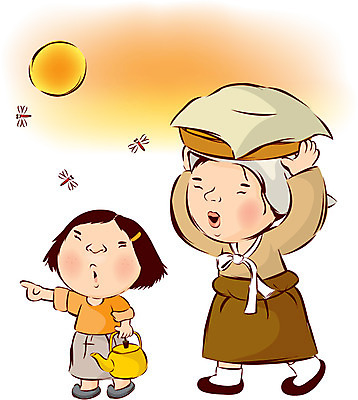 EPS 캐릭터 계절 여자 어린이 일러스트 엄마 주전자 사람 소녀 야외 두명 가을 농촌 항아리 절기 아줌마 새참 아낙네 한로 여자만 국내일러스트 일러캐릭터 중년 가족 주방용품 시골 도자기 주부 파일형식 벡터